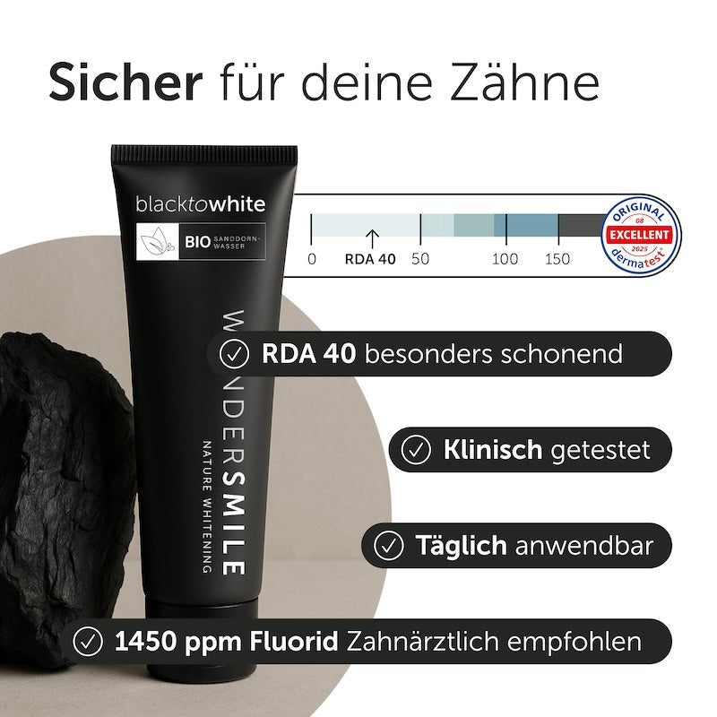 Schonend für die Zähne: RDA 40 und 1450 ppm Fluorid